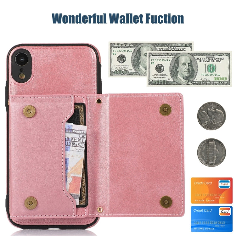 For iPhone XR Three-fold RFID Leather Phone Case with Lanyard