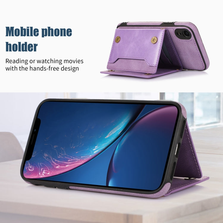 For iPhone XR Three-fold RFID Leather Phone Case with Lanyard