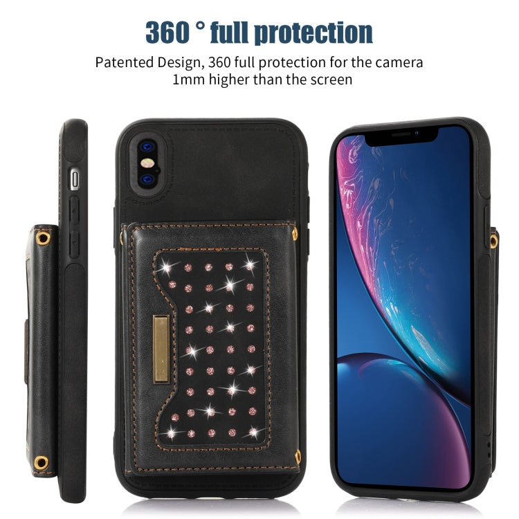For iPhone XS Three-fold RFID Leather Phone Case with Lanyard