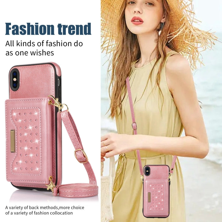 For iPhone XS Three-fold RFID Leather Phone Case with Lanyard