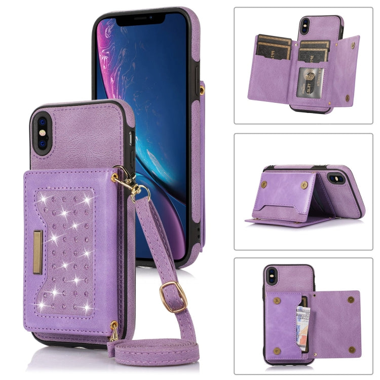 For iPhone XS Three-fold RFID Leather Phone Case with Lanyard