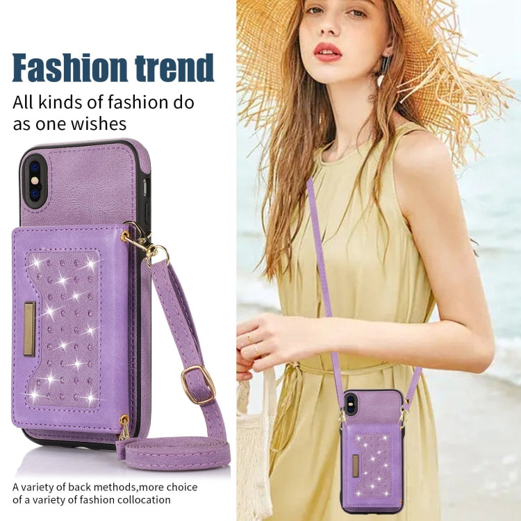 For iPhone XS Three-fold RFID Leather Phone Case with Lanyard