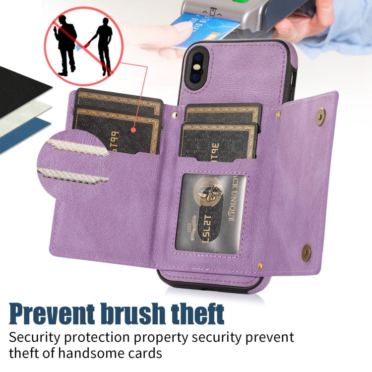 For iPhone XS Three-fold RFID Leather Phone Case with Lanyard