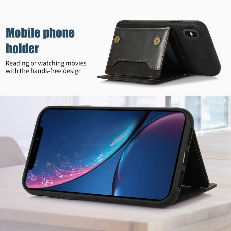 For iPhone XS Max Three-fold RFID Leather Phone Case with Lanyard