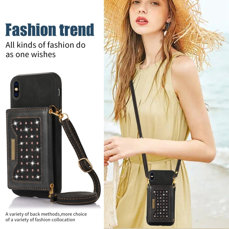 For iPhone XS Max Three-fold RFID Leather Phone Case with Lanyard