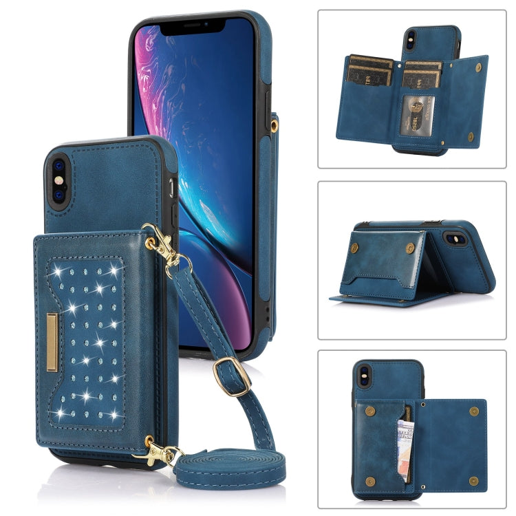 For iPhone XS Max Three-fold RFID Leather Phone Case with Lanyard