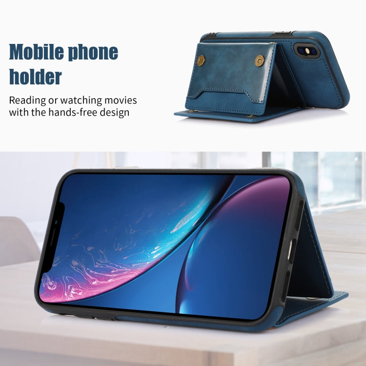For iPhone XS Max Three-fold RFID Leather Phone Case with Lanyard