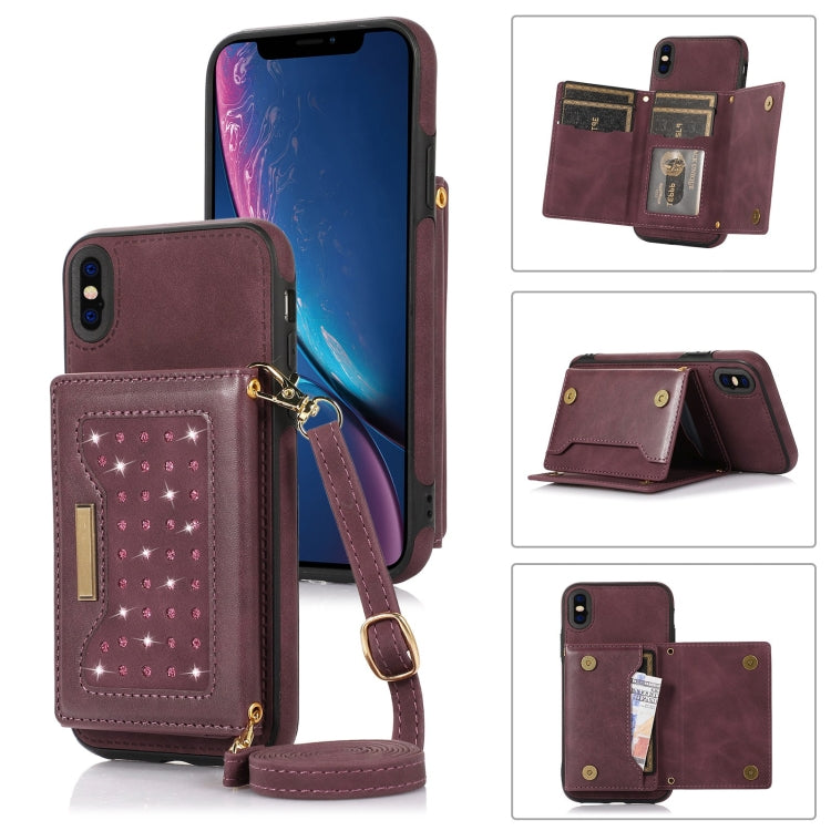 For iPhone XS Max Three-fold RFID Leather Phone Case with Lanyard