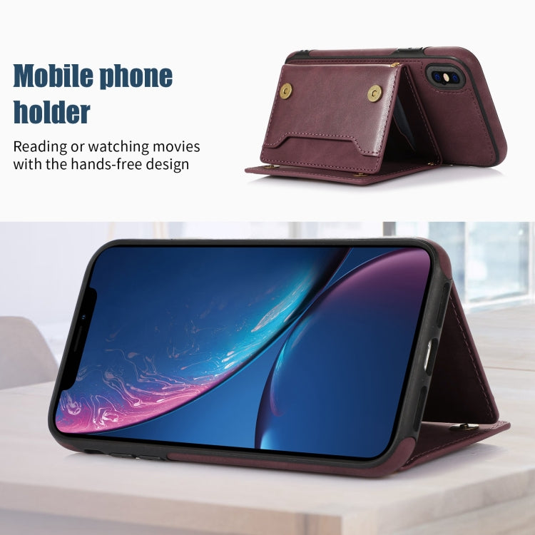 For iPhone XS Max Three-fold RFID Leather Phone Case with Lanyard