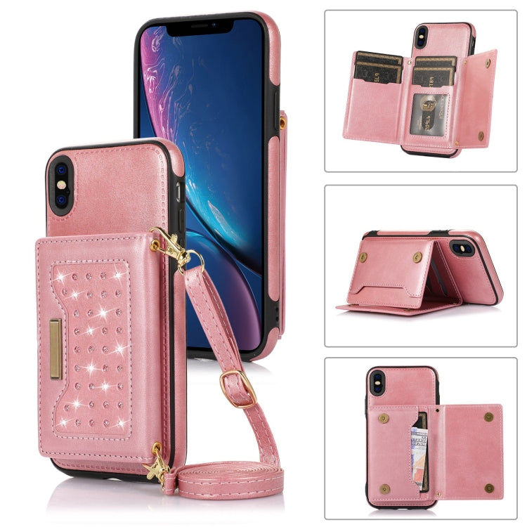 For iPhone XS Max Three-fold RFID Leather Phone Case with Lanyard