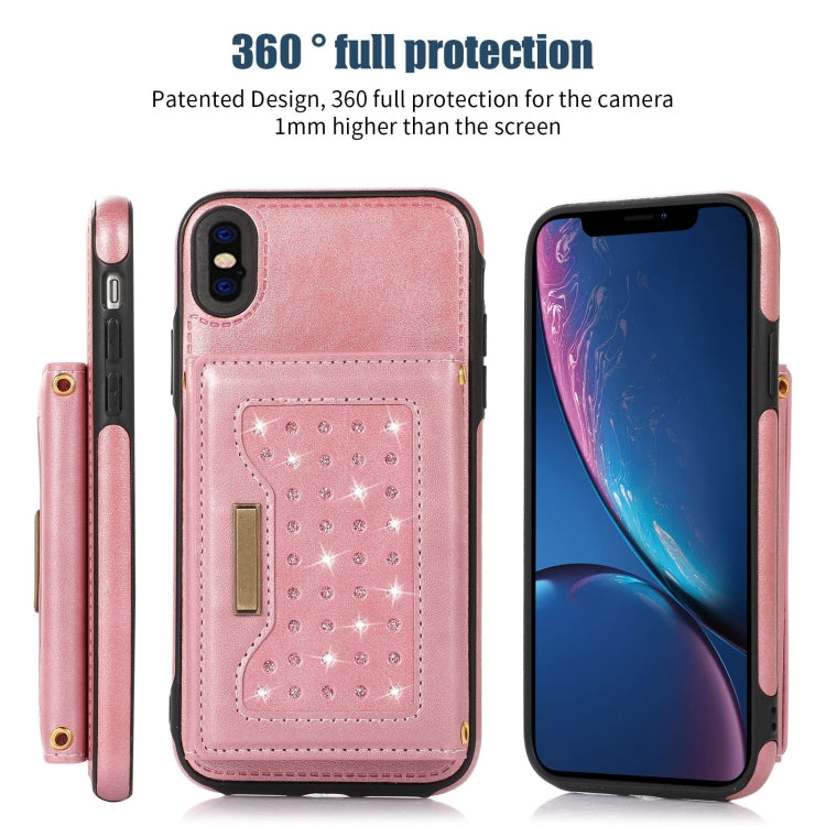 For iPhone XS Max Three-fold RFID Leather Phone Case with Lanyard