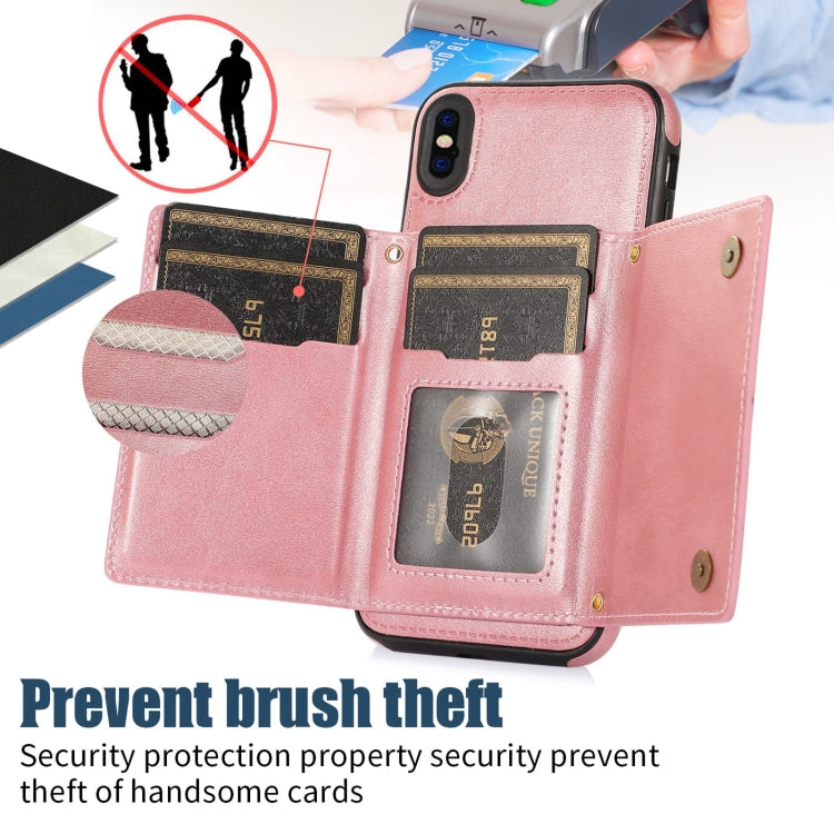 For iPhone XS Max Three-fold RFID Leather Phone Case with Lanyard