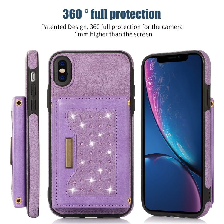 For iPhone XS Max Three-fold RFID Leather Phone Case with Lanyard