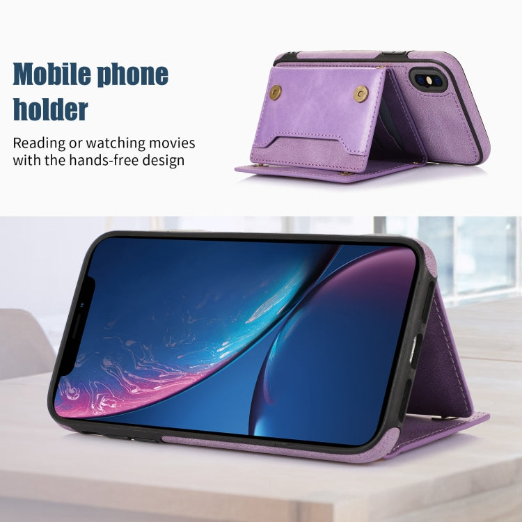 For iPhone XS Max Three-fold RFID Leather Phone Case with Lanyard