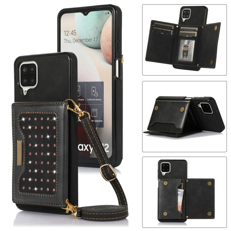 For Samsung Galaxy A12 Three-fold RFID Leather Phone Case with Lanyard