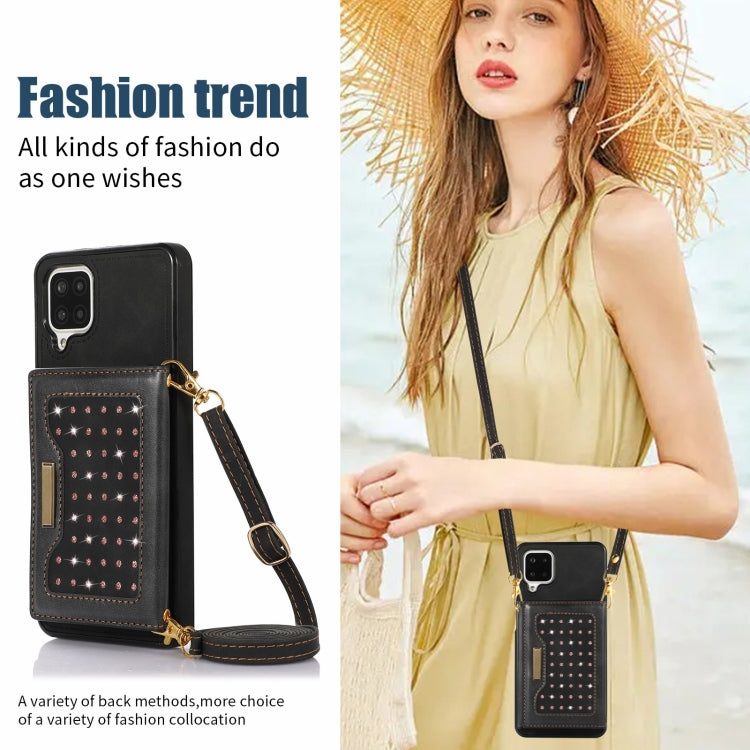 For Samsung Galaxy A12 Three-fold RFID Leather Phone Case with Lanyard