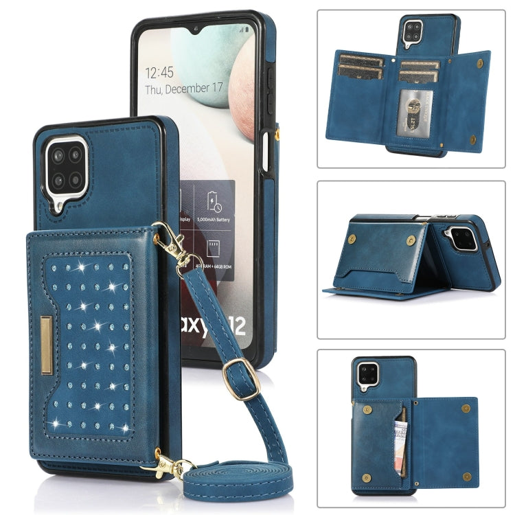 For Samsung Galaxy A12 Three-fold RFID Leather Phone Case with Lanyard