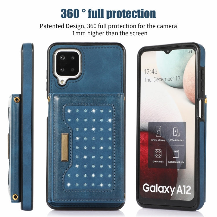 For Samsung Galaxy A12 Three-fold RFID Leather Phone Case with Lanyard