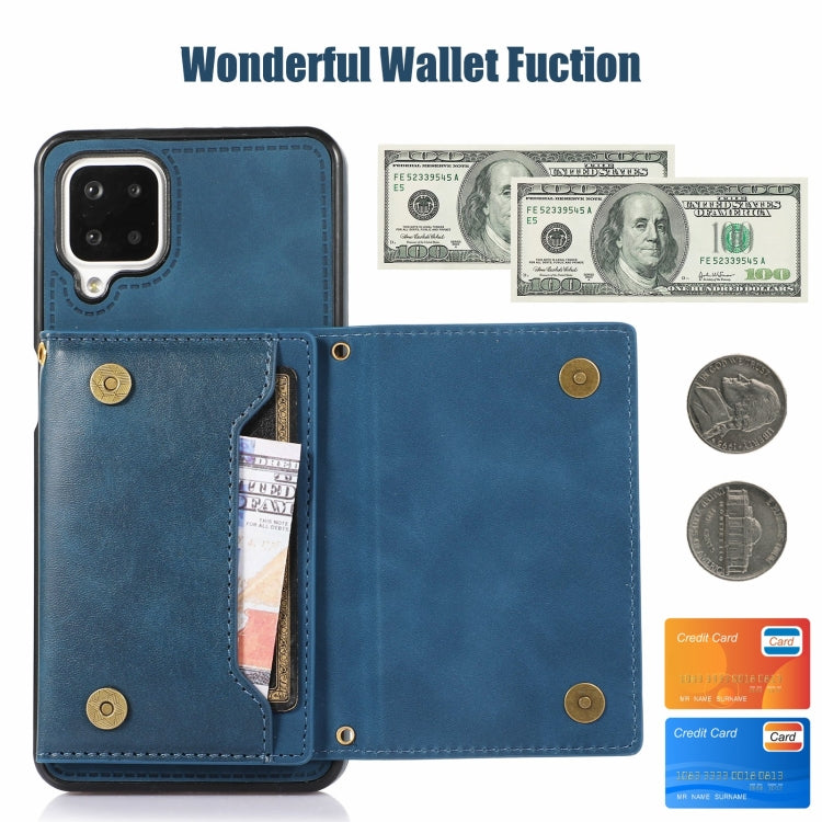 For Samsung Galaxy A12 Three-fold RFID Leather Phone Case with Lanyard