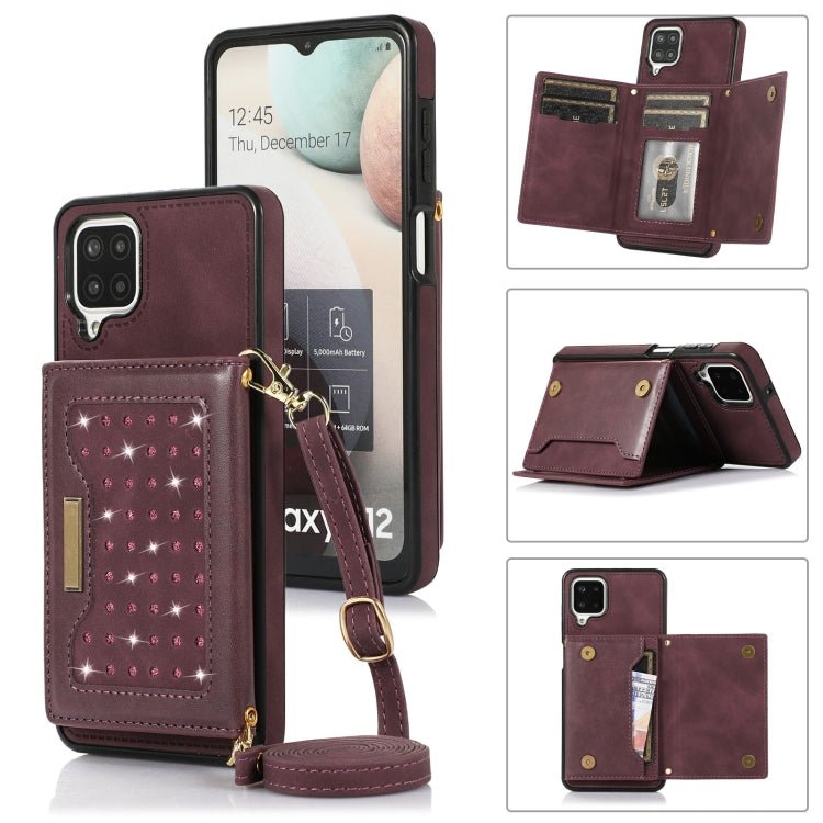 For Samsung Galaxy A12 Three-fold RFID Leather Phone Case with Lanyard