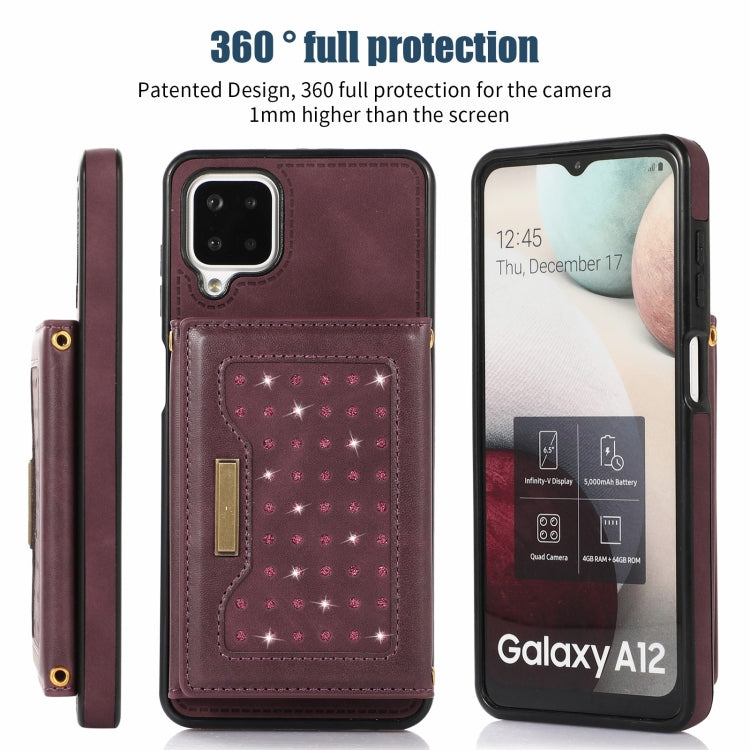For Samsung Galaxy A12 Three-fold RFID Leather Phone Case with Lanyard
