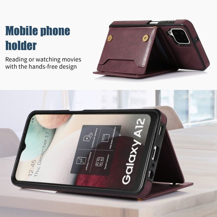 For Samsung Galaxy A12 Three-fold RFID Leather Phone Case with Lanyard