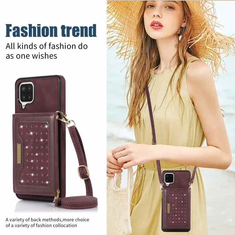 For Samsung Galaxy A12 Three-fold RFID Leather Phone Case with Lanyard