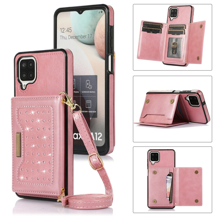 For Samsung Galaxy A12 Three-fold RFID Leather Phone Case with Lanyard