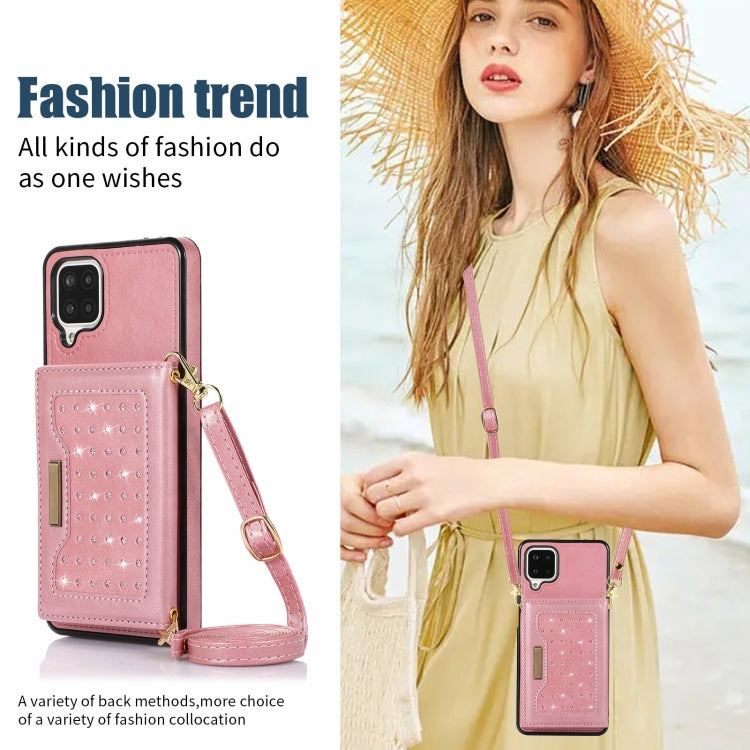 For Samsung Galaxy A12 Three-fold RFID Leather Phone Case with Lanyard