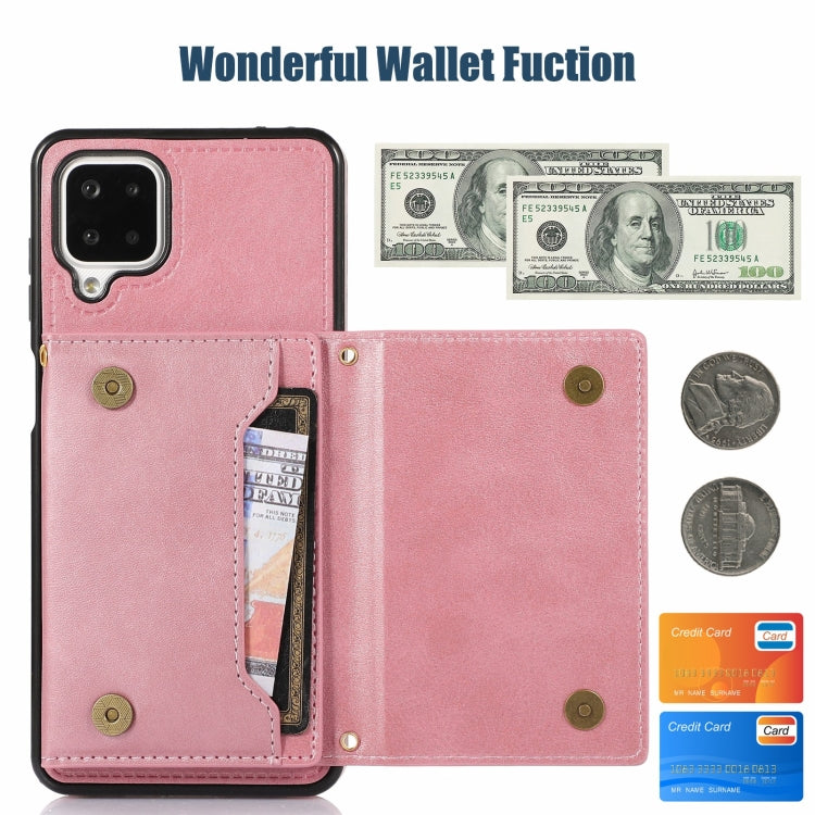 For Samsung Galaxy A12 Three-fold RFID Leather Phone Case with Lanyard