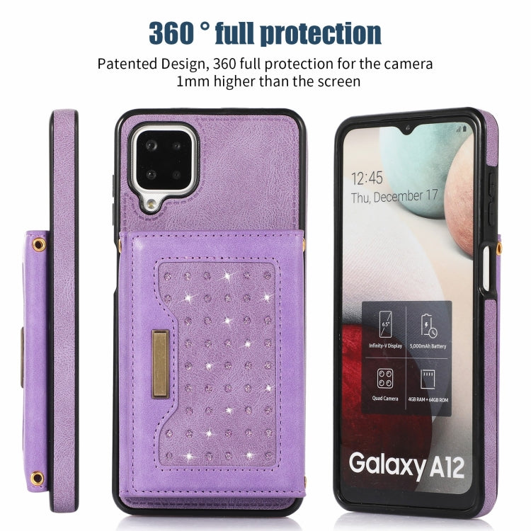 For Samsung Galaxy A12 Three-fold RFID Leather Phone Case with Lanyard