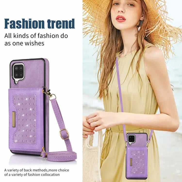 For Samsung Galaxy A12 Three-fold RFID Leather Phone Case with Lanyard