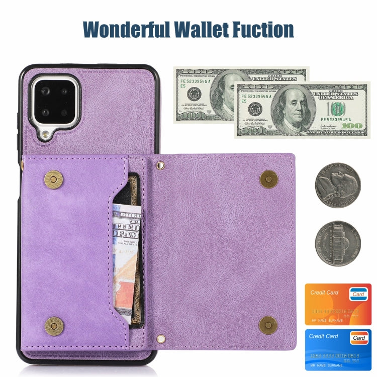 For Samsung Galaxy A12 Three-fold RFID Leather Phone Case with Lanyard