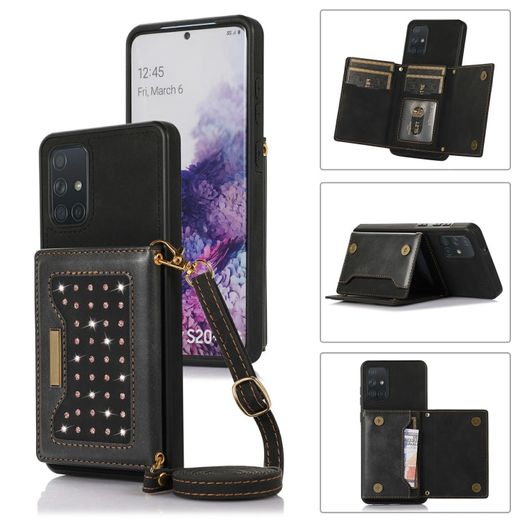 For Samsung Galaxy A51 4G Three-fold RFID Leather Phone Case with Lanyard