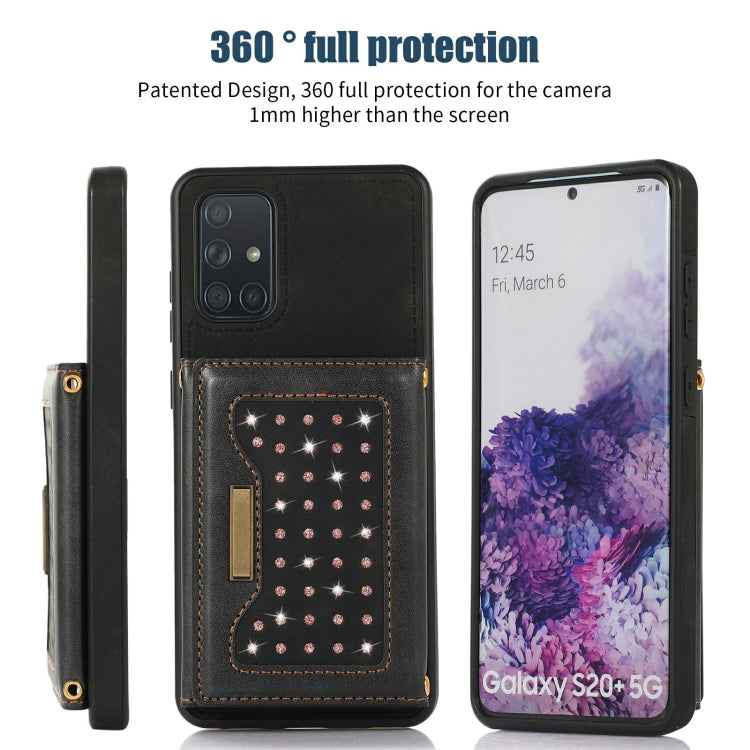 For Samsung Galaxy A51 4G Three-fold RFID Leather Phone Case with Lanyard