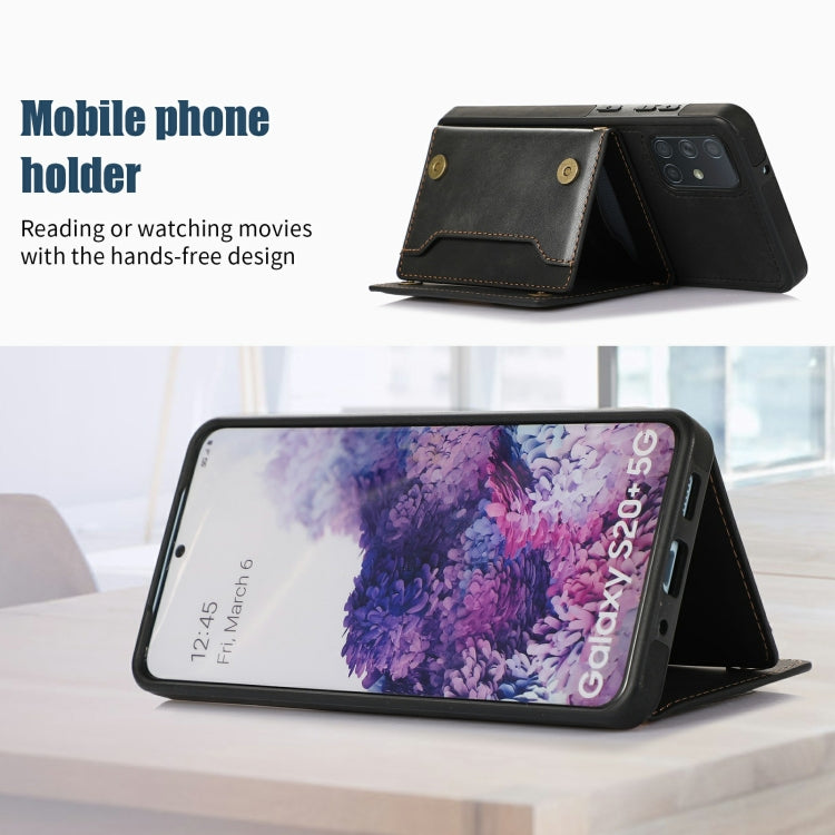 For Samsung Galaxy A51 4G Three-fold RFID Leather Phone Case with Lanyard
