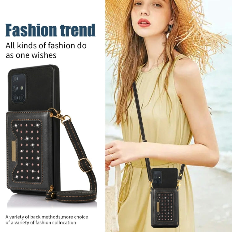 For Samsung Galaxy A51 4G Three-fold RFID Leather Phone Case with Lanyard