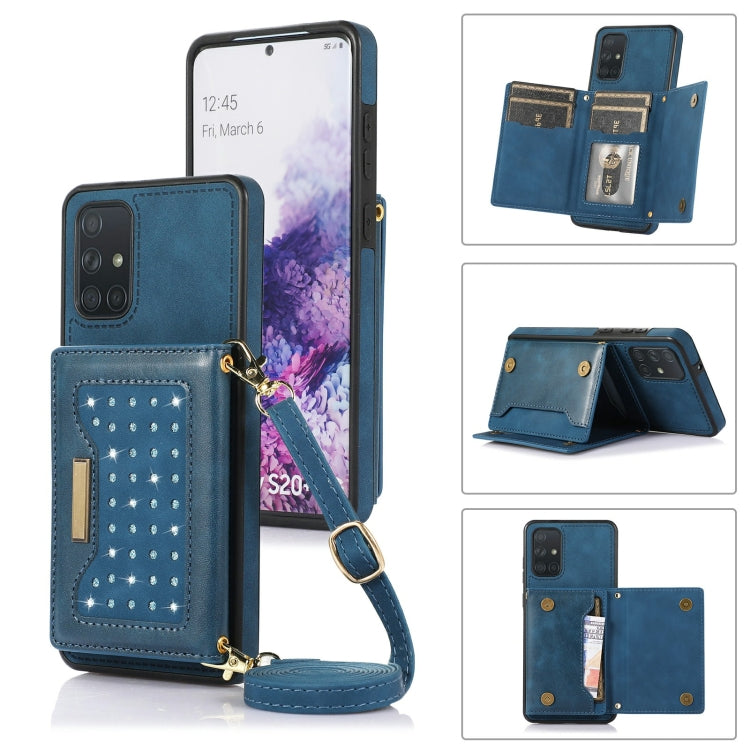 For Samsung Galaxy A51 4G Three-fold RFID Leather Phone Case with Lanyard