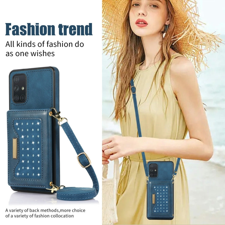 For Samsung Galaxy A51 4G Three-fold RFID Leather Phone Case with Lanyard