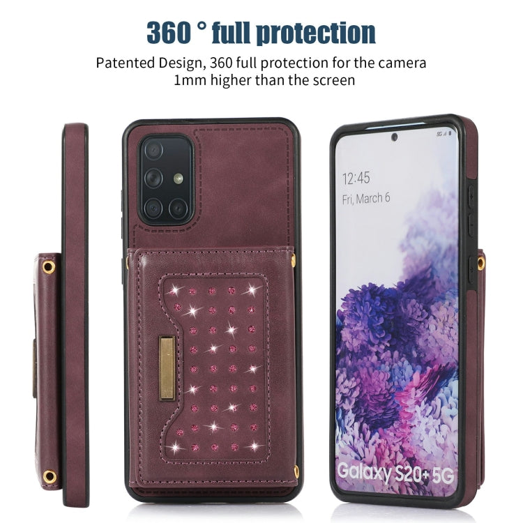 For Samsung Galaxy A51 4G Three-fold RFID Leather Phone Case with Lanyard