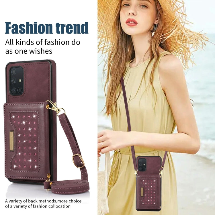 For Samsung Galaxy A51 4G Three-fold RFID Leather Phone Case with Lanyard