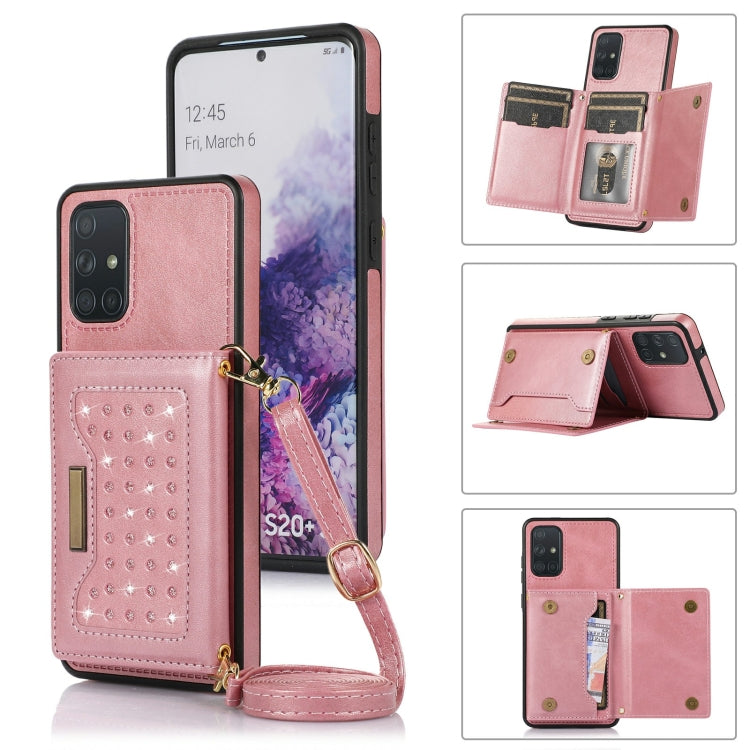For Samsung Galaxy A51 4G Three-fold RFID Leather Phone Case with Lanyard