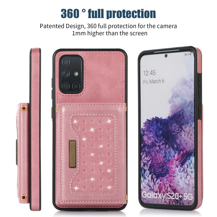 For Samsung Galaxy A51 4G Three-fold RFID Leather Phone Case with Lanyard