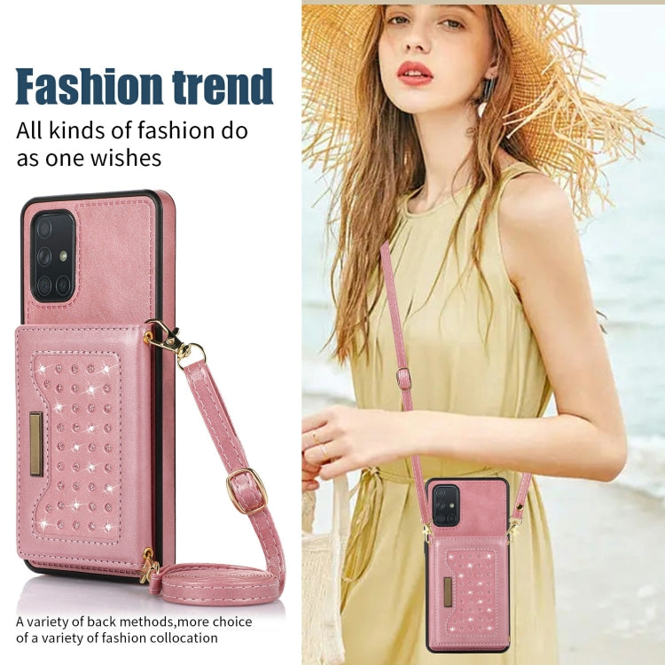 For Samsung Galaxy A51 4G Three-fold RFID Leather Phone Case with Lanyard