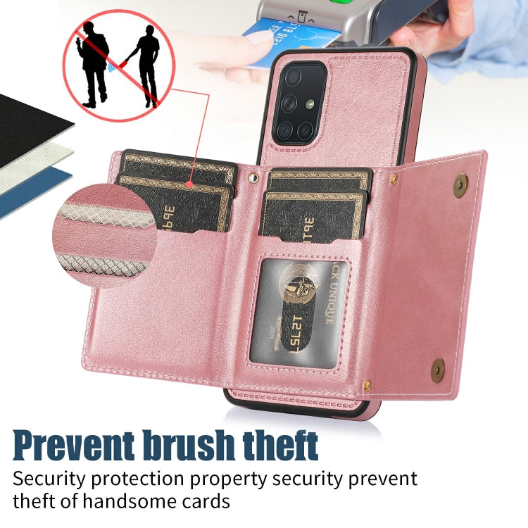 For Samsung Galaxy A51 4G Three-fold RFID Leather Phone Case with Lanyard