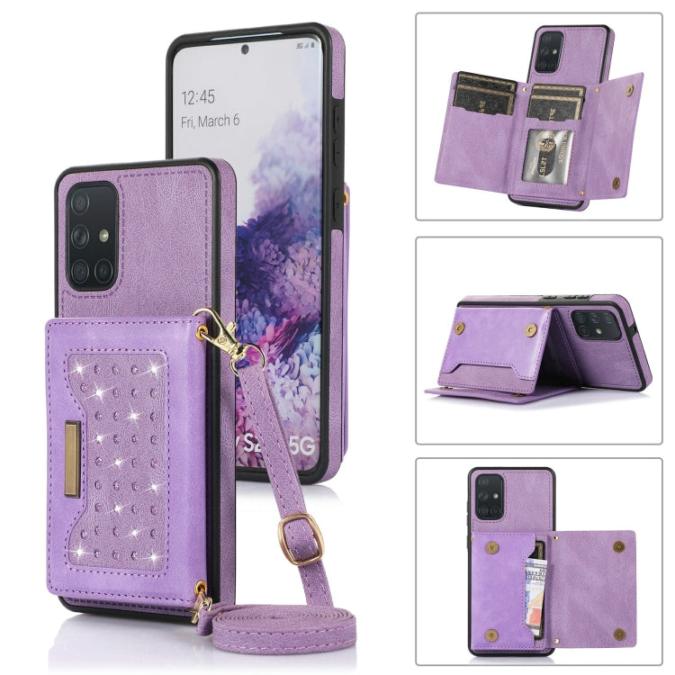 For Samsung Galaxy A51 4G Three-fold RFID Leather Phone Case with Lanyard