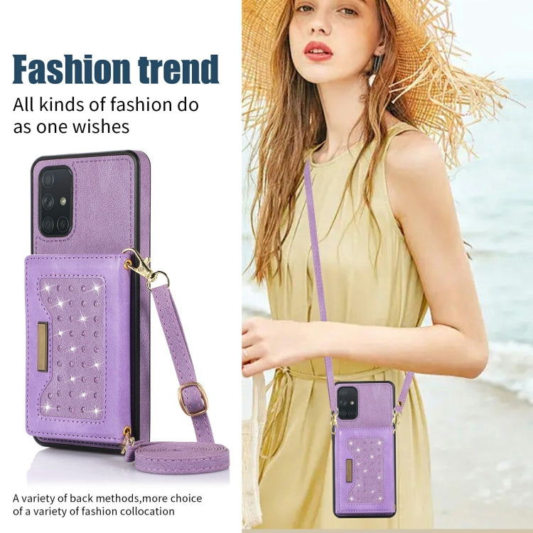 For Samsung Galaxy A51 4G Three-fold RFID Leather Phone Case with Lanyard