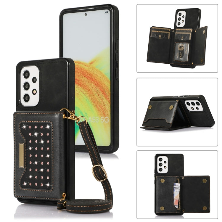 For Samsung Galaxy A53 5G Three-fold RFID Leather Phone Case with Lanyard