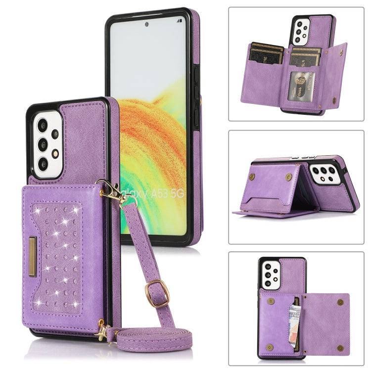 For Samsung Galaxy A53 5G Three-fold RFID Leather Phone Case with Lanyard