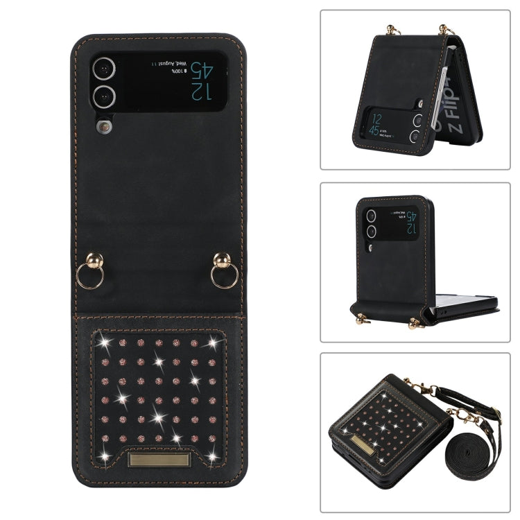 For Samsung Galaxy Z Flip3 5G Three-fold RFID Leather Phone Case with Lanyard